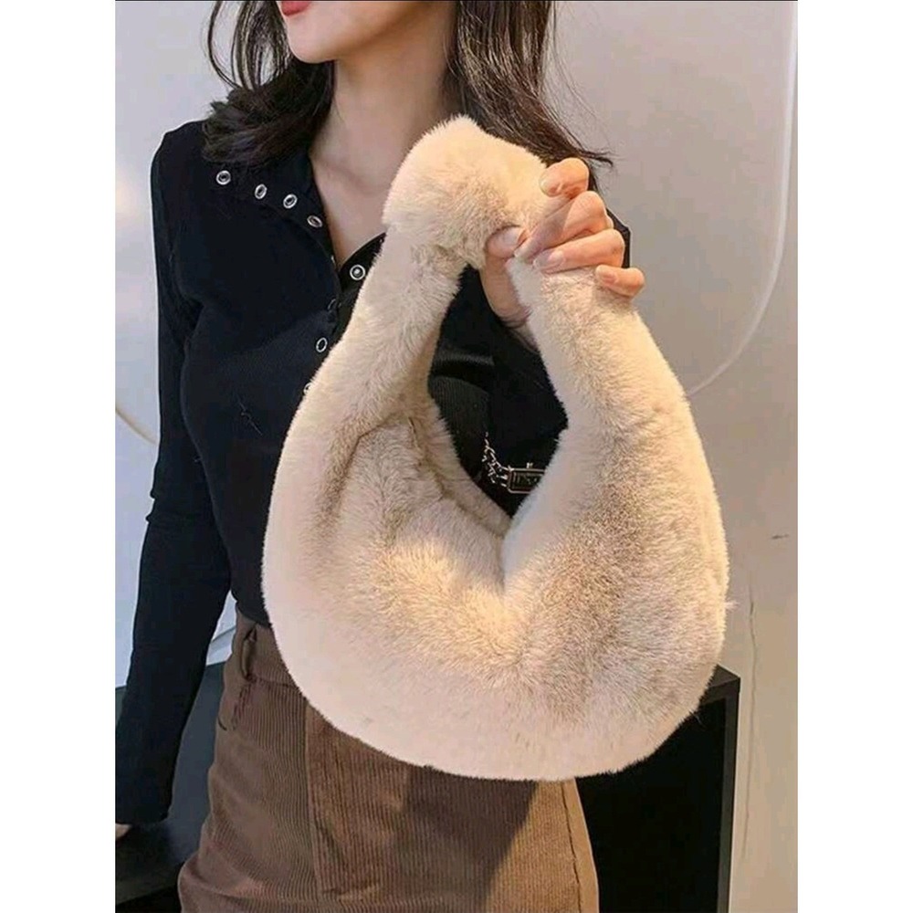 Fuzzy‎ Plush Shoulder Bag Hobo Purse Handbag Soft Warm Faux Fur Women Fashion